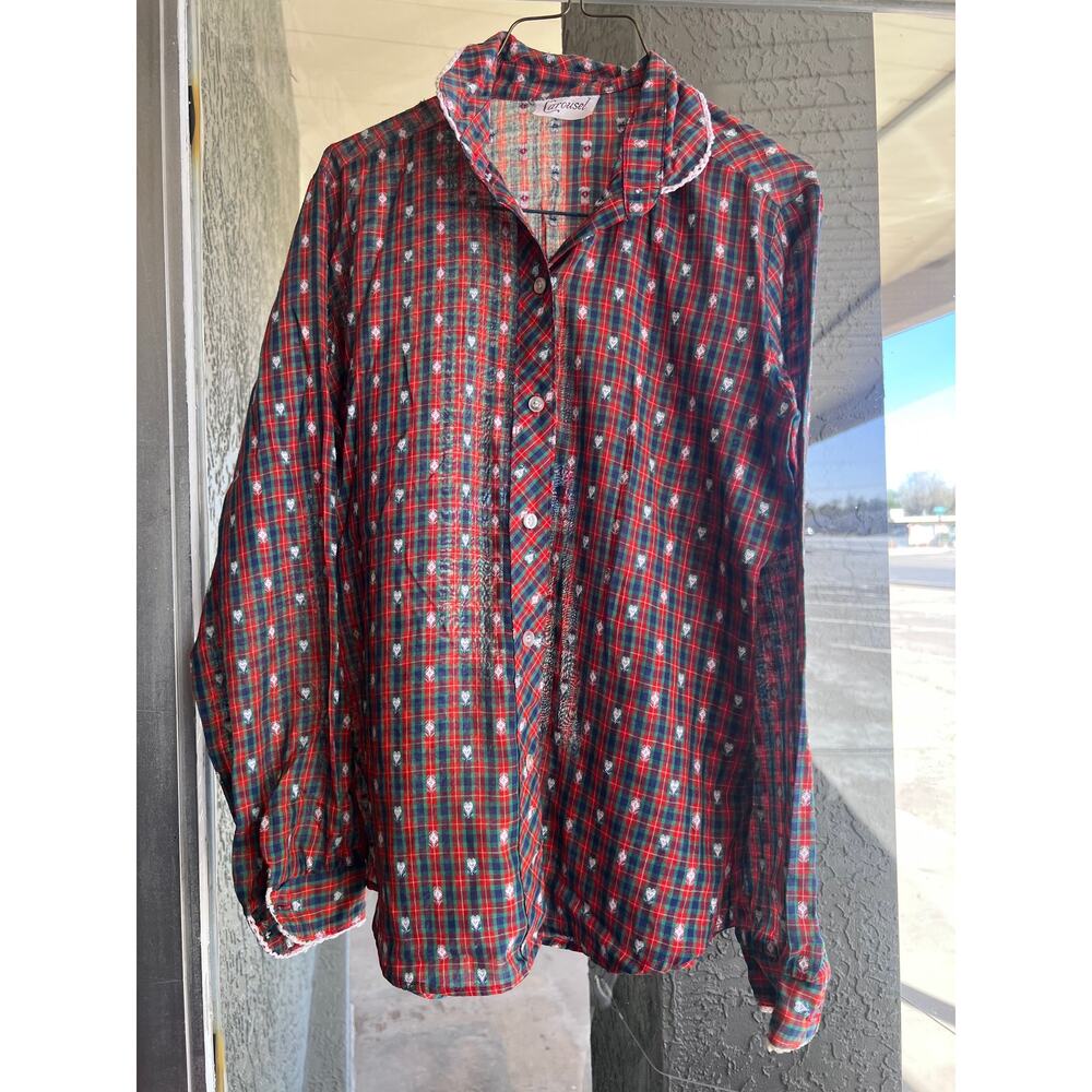 Vintage plaid Carousel button down top size medium
